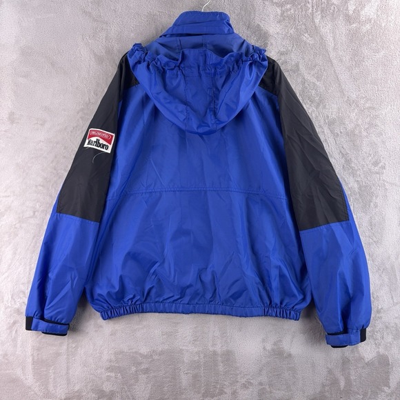 Marlboro Unlimited Jacket Mens Size XL Blue Black Hooded Windbreaker - Picture 2 of 5